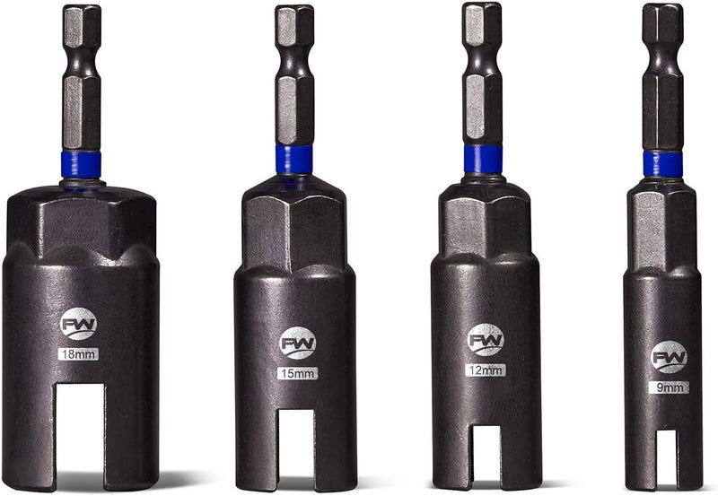 Facoow Wing Nut Driver Set -4 Pcs Power Wing Nut Socket Bit for Wing Nut, Eye Bolt, Screw Hook, Wire Twisting, Durable CR-V Steel, Color-coded 9mm, 12mm, 15mm, 18mm Sizes for Easy Selection - Image 1